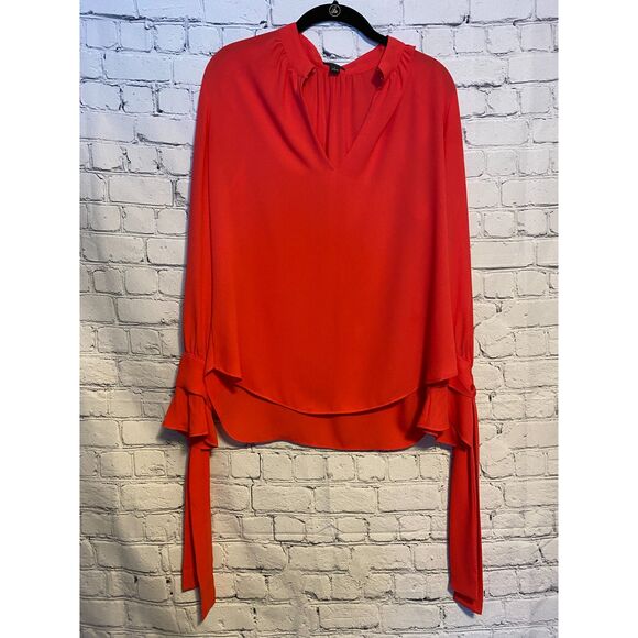 Ann Taylor Women's Coral Keyhole Neck Long Sleeve Blouse with Wrist Ties Size M - Picture 2 of 12